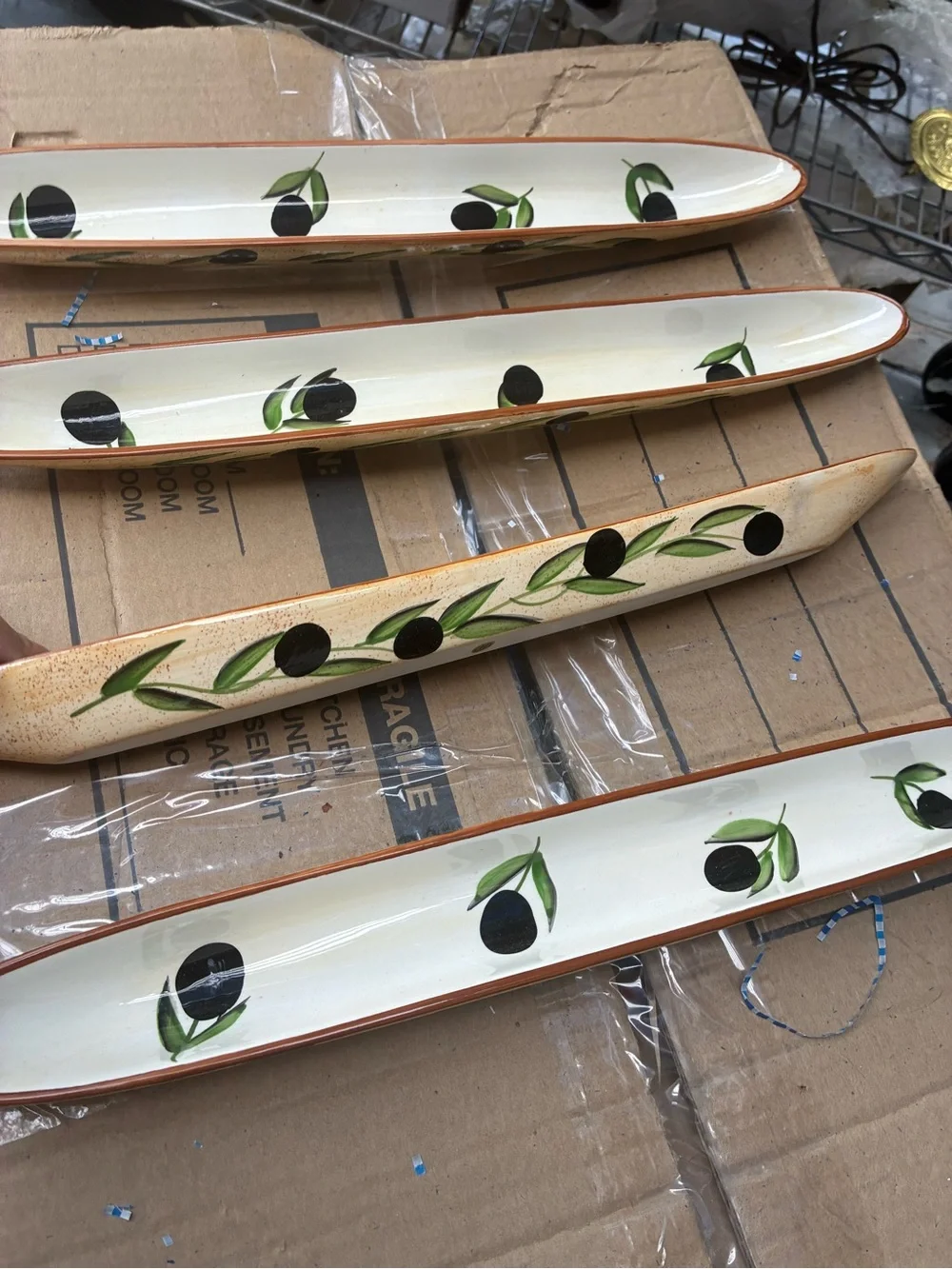 Olive Motif Ceramic Olive Trays - Set of 4